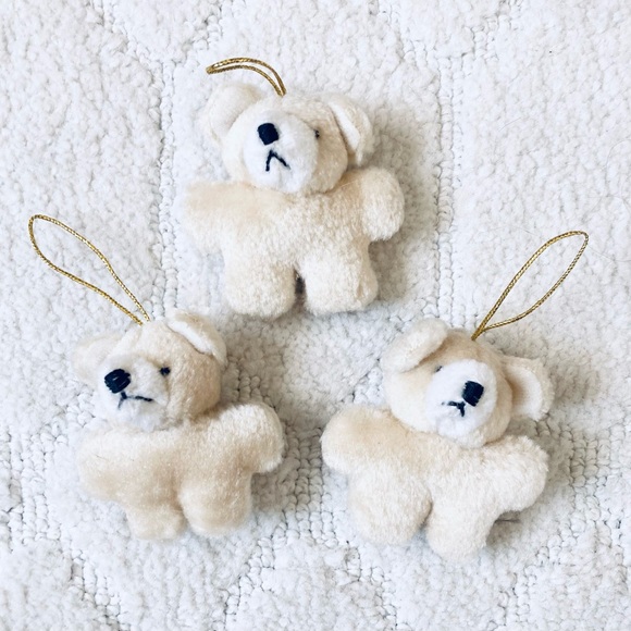 Adorable set of 3 Vintage tan Teddy Bear Christmas Tree Ornaments - Picture 1 of 7